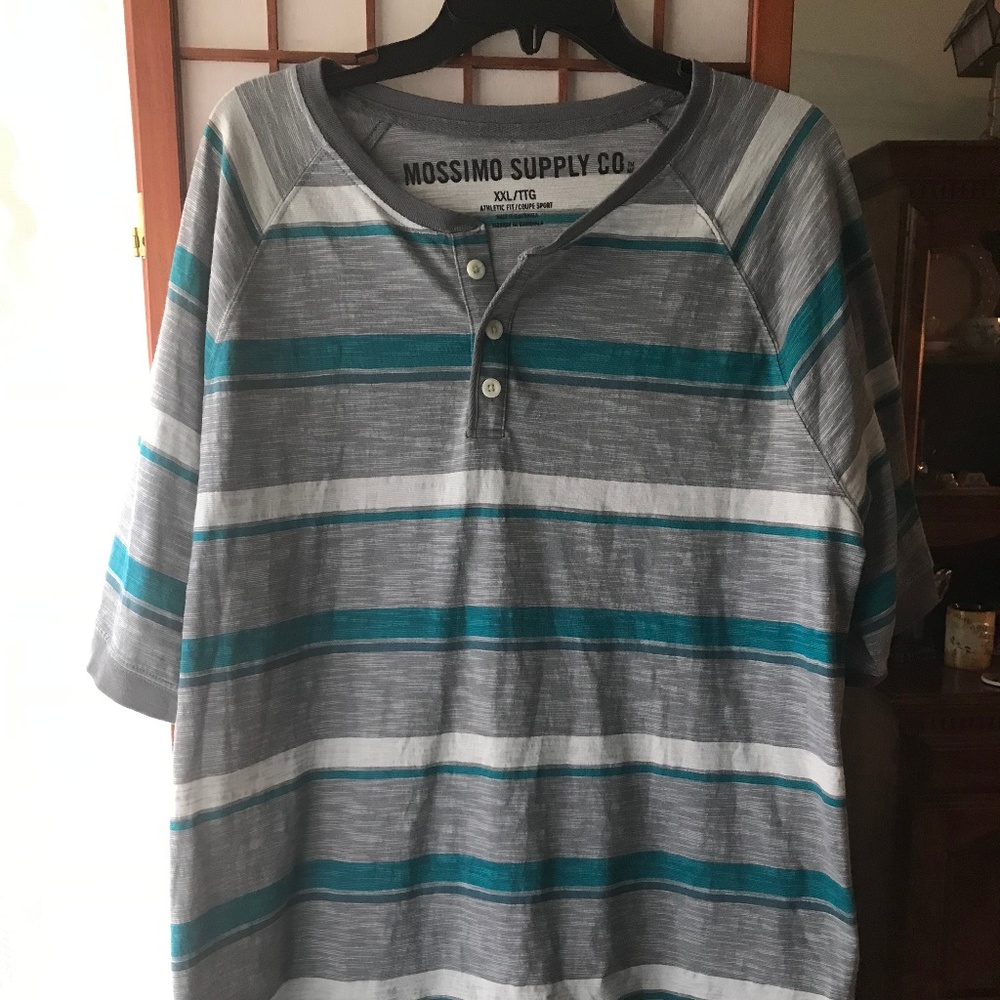 Mossimo Supply Co. Men's Shirt 2XL Gray/white/teal
